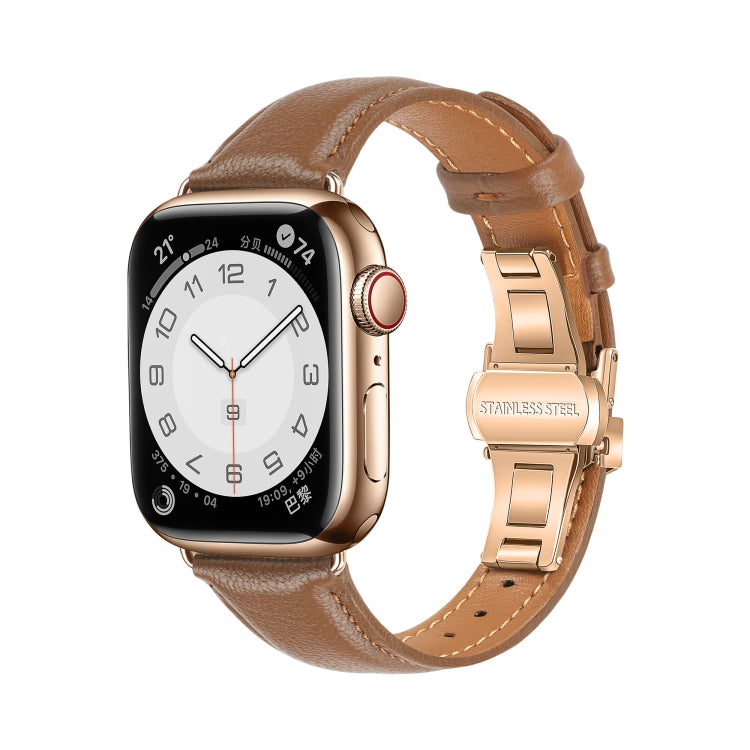 Plain Leather Butterfly Buckle Watch Band, For Apple Watch SE 2022 40mm, For Apple Watch SE 2022 44mm, For Apple Watch Series 7 41mm, For Apple Watch Series 7 45mm