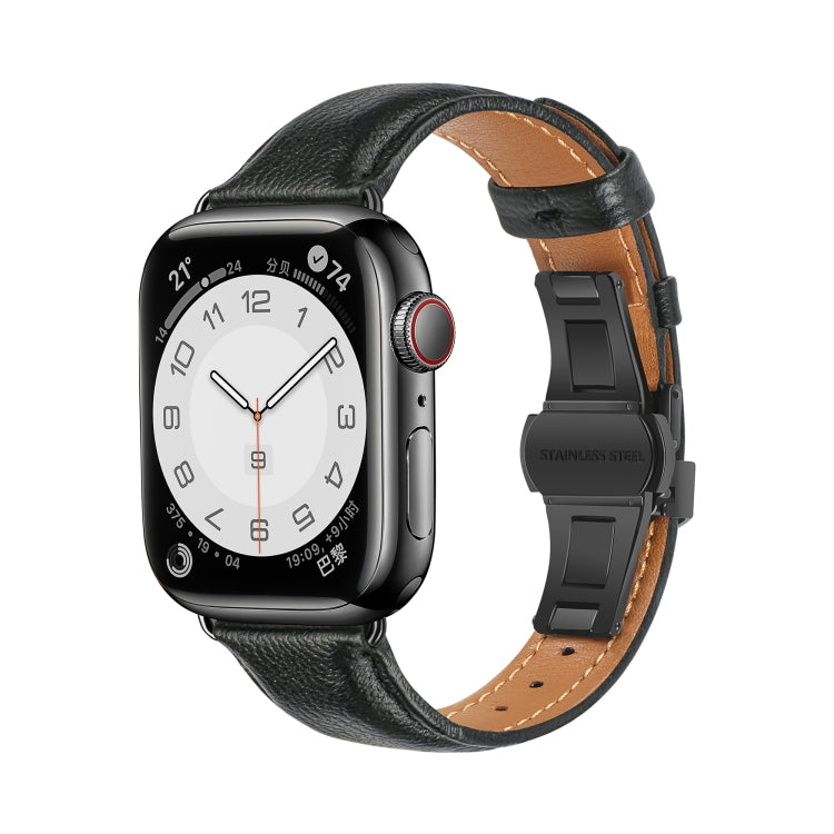 Plain Leather Butterfly Buckle Watch Band, For Apple Watch SE 2022 40mm, For Apple Watch SE 2022 44mm, For Apple Watch Series 7 41mm, For Apple Watch Series 7 45mm