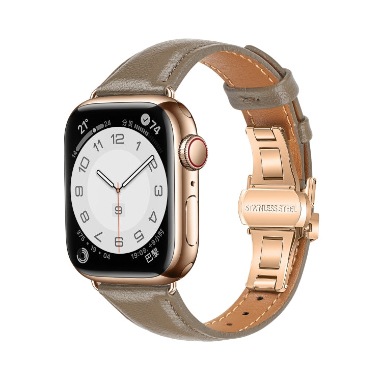 Plain Leather Butterfly Buckle Watch Band, For Apple Watch SE 2022 40mm, For Apple Watch SE 2022 44mm, For Apple Watch Series 7 41mm, For Apple Watch Series 7 45mm
