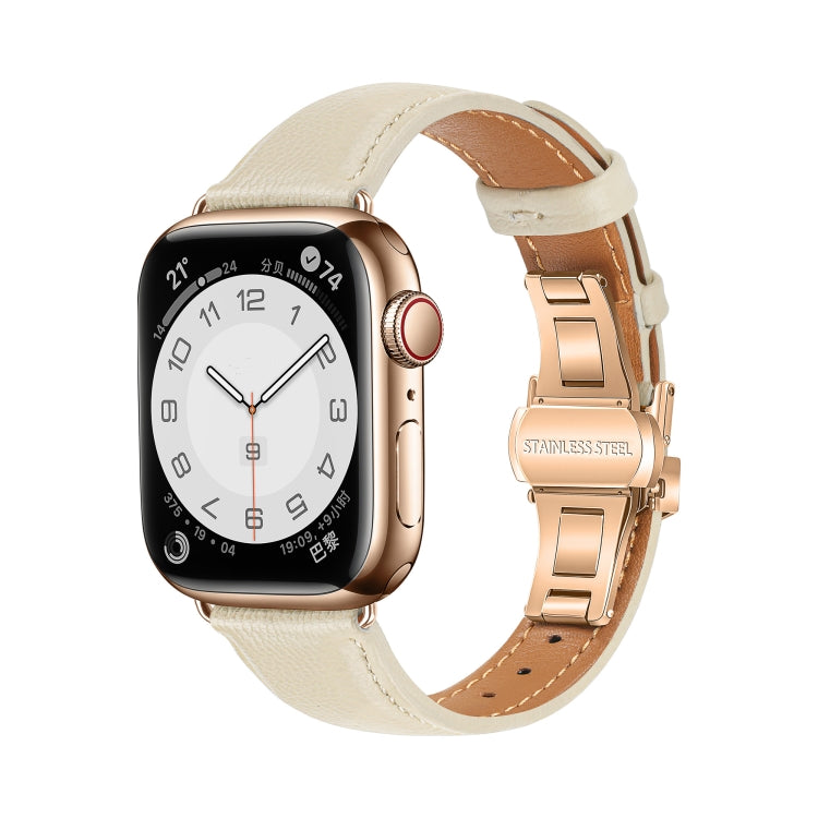 Plain Leather Butterfly Buckle Watch Band, For Apple Watch SE 2022 40mm, For Apple Watch SE 2022 44mm, For Apple Watch Series 7 41mm, For Apple Watch Series 7 45mm