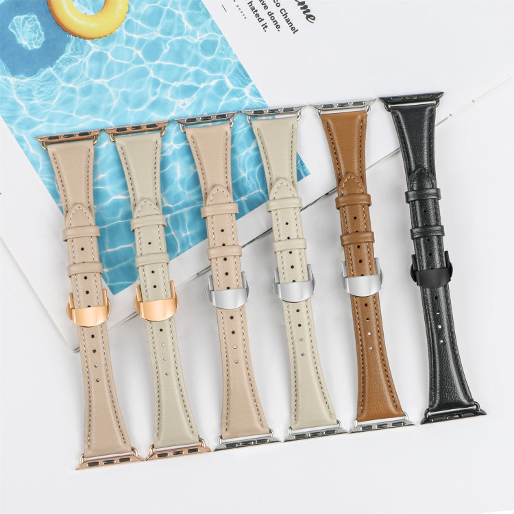 Plain Leather Butterfly Buckle Watch Band, For Apple Watch SE 2022 40mm, For Apple Watch SE 2022 44mm, For Apple Watch Series 7 41mm, For Apple Watch Series 7 45mm