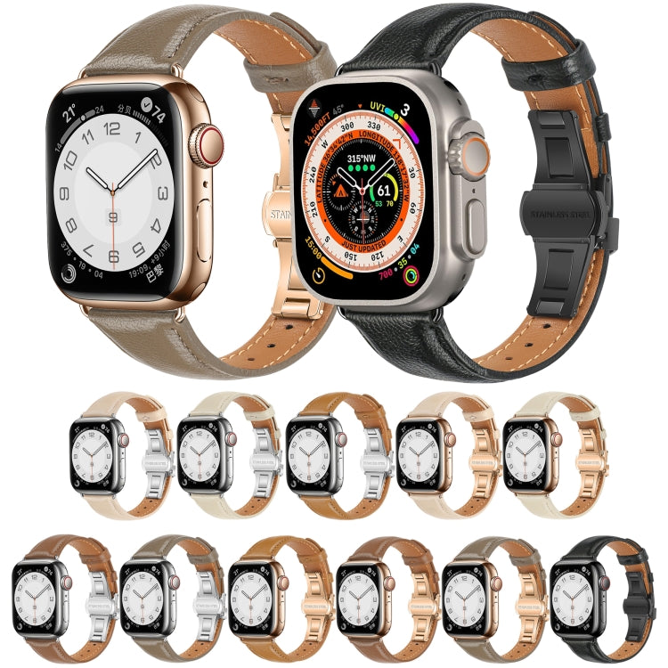 Plain Leather Butterfly Buckle Watch Band, For Apple Watch SE 2022 40mm, For Apple Watch SE 2022 44mm, For Apple Watch Series 7 41mm, For Apple Watch Series 7 45mm