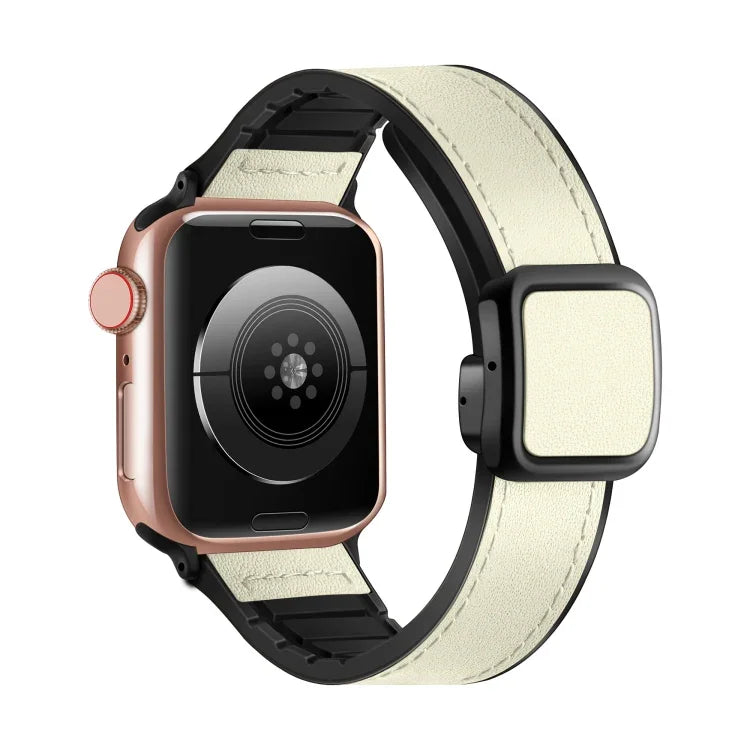 Fold Magnetic Square Buckle PU Silicone Watch Band, For Apple Watch Series 4 44mm, For Apple Watch Series 4 40mm, For Apple Watch Series 3 38mm, For Apple Watch Series 3 42mm