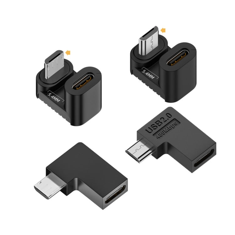 Type-C母轉Micro USB公轉接器 數據充電傳輸，Type-C母轉Micro公U型背，Type-C母轉Micro公U型前，Type-C母轉Micro公右彎，Type-C母轉Micro公左彎