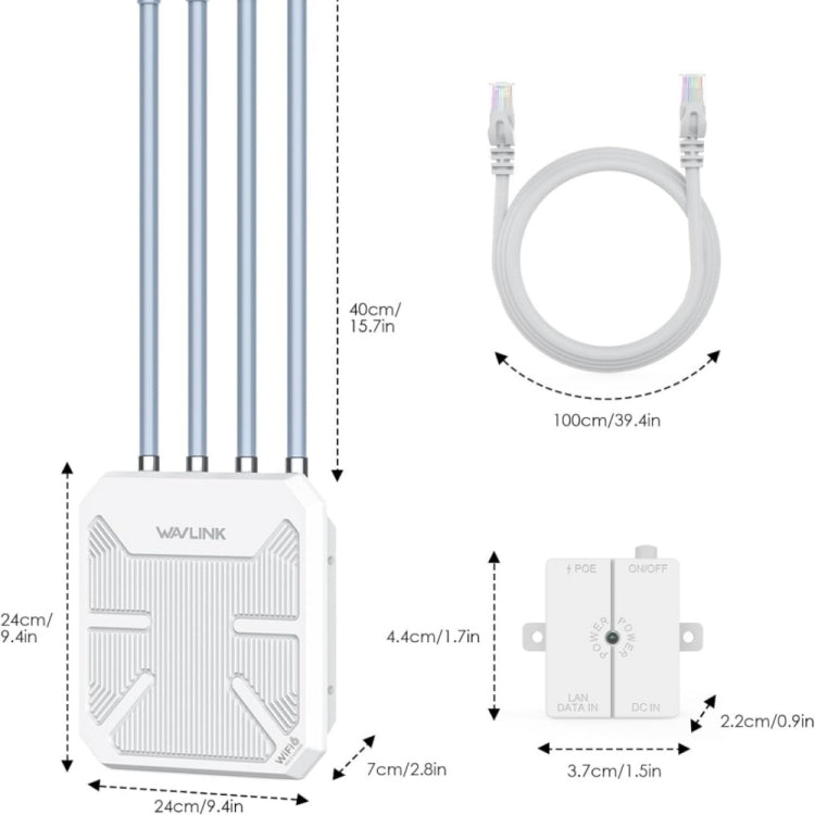 WAVLINK WN573HX3 AX3000 防水戶外 WiFi 無線雙頻路由器，美規插頭，英規插頭，歐規插頭，澳規插頭