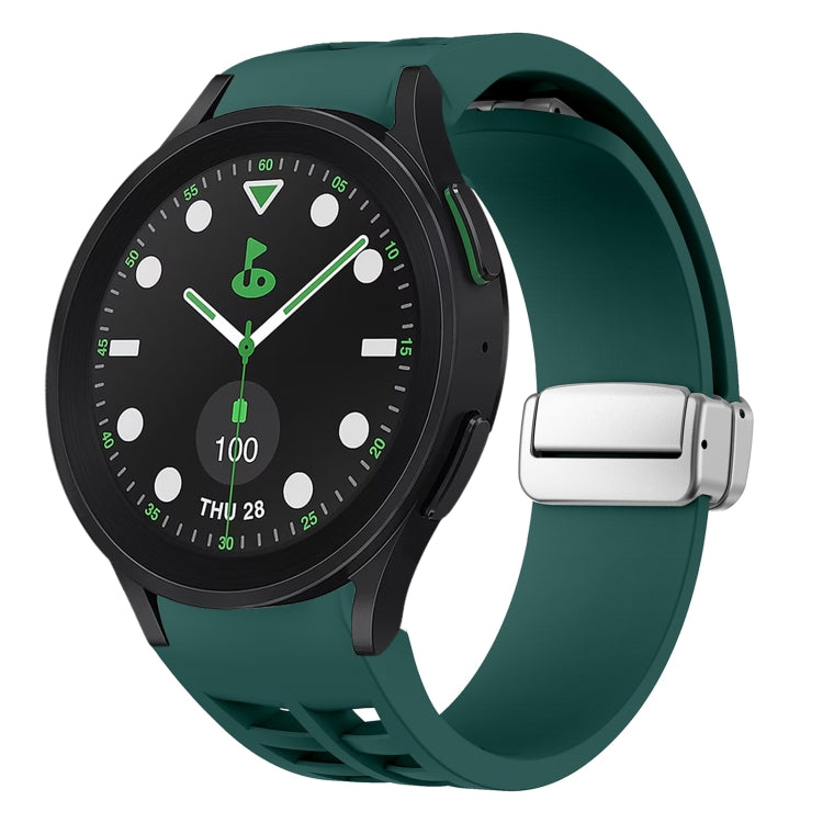 Richard 磁吸摺疊銀色錶扣矽膠錶帶，適用於 Samsung Galaxy Watch FE 40mm、Samsung Galaxy Watch 5 Pro 高爾夫版、Samsung Galaxy Watch 5 高爾夫版