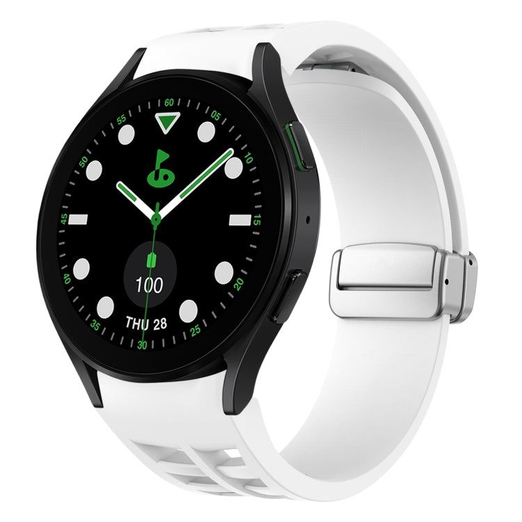 Richard 磁吸摺疊銀色錶扣矽膠錶帶，適用於 Samsung Galaxy Watch FE 40mm、Samsung Galaxy Watch 5 Pro 高爾夫版、Samsung Galaxy Watch 5 高爾夫版