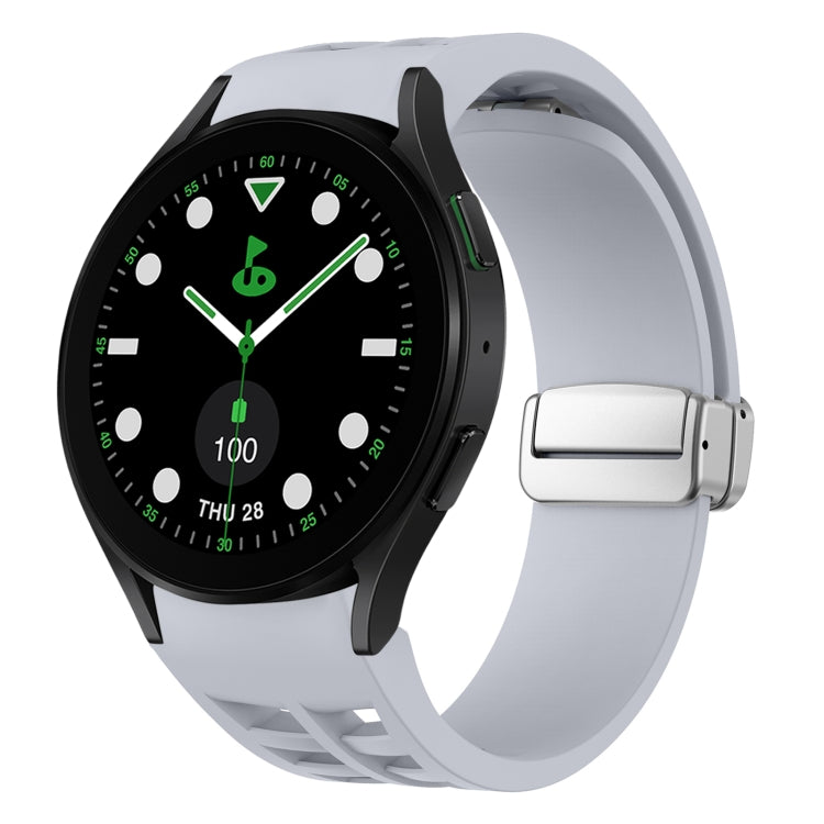 Richard 磁吸摺疊銀色錶扣矽膠錶帶，適用於 Samsung Galaxy Watch FE 40mm、Samsung Galaxy Watch 5 Pro 高爾夫版、Samsung Galaxy Watch 5 高爾夫版