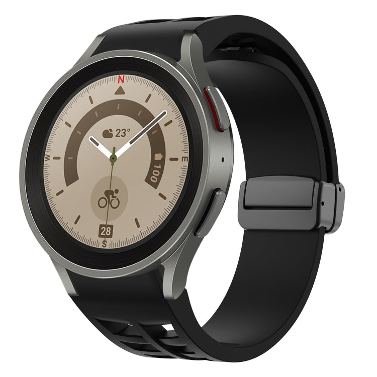 Richard 磁性摺疊黑色扣矽膠錶帶，適用於 Samsung Galaxy Watch 5 40 / 44mm，適用於 Samsung Galaxy Watch 5 Pro 45mm，適用於 Samsung Galaxy Watch 4 40 / 44mm