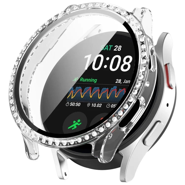 單排鑽石PC + 強化膜一體成型錶殼，適用於Samsung Galaxy Watch 7 44mm，適用於Samsung Galaxy Watch 7 40mm