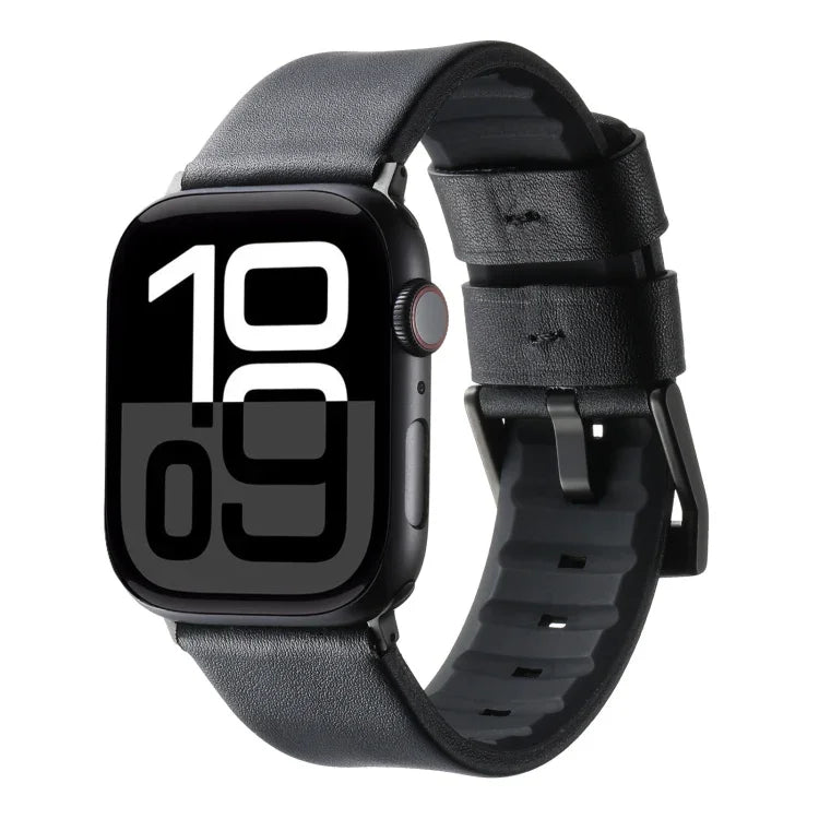 真皮混合矽膠錶帶，適用於 Apple Watch Series 10 46mm、Apple Watch Series 10 42mm、Apple Watch SE 2023 44mm、Apple Watch SE 2023 40mm、Apple Watch Ultra 2 49mm、Apple Watch Series 9 45mm