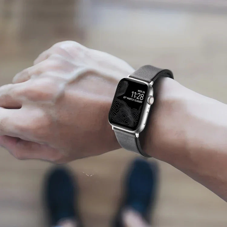 Genuine Leather Hybrid Silicone Watch Band, For Apple Watch Series 10 46mm, For Apple Watch Series 10 42mm, For Apple Watch SE 2023 44mm, For Apple Watch SE 2023 40mm, For Apple Watch Ultra 2 49mm, For Apple Watch Series 9 45mm                         ...