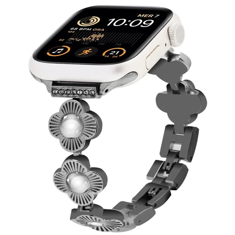 四葉草快拆金屬鍊錶帶，適用於 Apple Watch SE 2022 44mm，適用於 Apple Watch Series 7 41mm，適用於 Apple Watch Series 7 45mm，適用於 Apple Watch Series 6 40mm，適用於 Apple Watch Series 6 44mm，適用於 Apple Watch Series 5 44mm