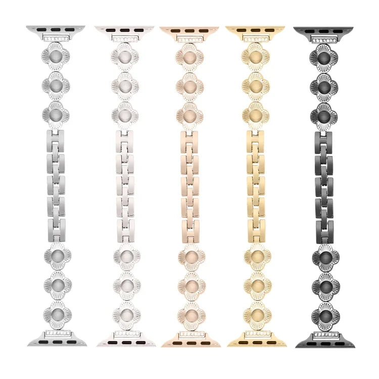 Four Leaf Clover Quick-Release Metal Chain Watch Band, For Apple Watch SE 2022 44mm, For Apple Watch Series 7 41mm, For Apple Watch Series 7 45mm, For Apple Watch Series 6 40mm, For Apple Watch Series 6 44mm, For Apple Watch Series 5 44mm              ...