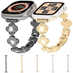 Four Leaf Clover Quick-Release Metal Chain Watch Band, For Apple Watch SE 2023 44mm, For Apple Watch SE 2023 40mm, For Apple Watch Ultra 2 49mm, For Apple Watch Series 9 45mm, For Apple Watch Series 9 41mm, For Apple Watch Ultra 49mm                   ...