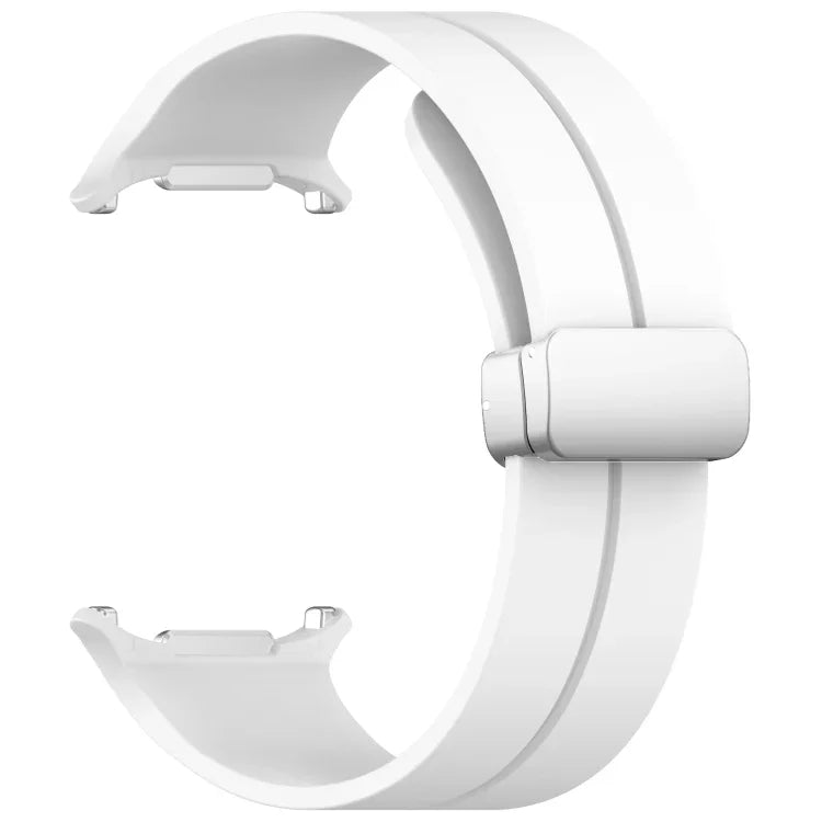 適用於 Samsung Galaxy Watch Ultra 47mm / Ultra 2025 槽紋磁吸折疊銀色錶扣矽膠錶帶