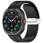 適用於 Samsung Galaxy Watch Ultra 47mm / Ultra 2025 槽紋磁吸折疊銀色錶扣矽膠錶帶