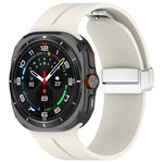 適用於 Samsung Galaxy Watch Ultra 47mm / Ultra 2025 槽紋磁吸折疊銀色錶扣矽膠錶帶
