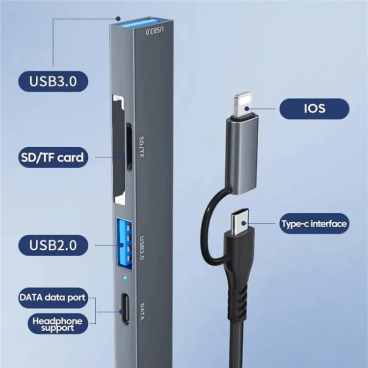 ADS-805 8 針 + Type-C 至 USB-C 數據 + USB 2.0 / 3.0 + SD / TF 卡讀器集線器擴充轉換器, ADS-805