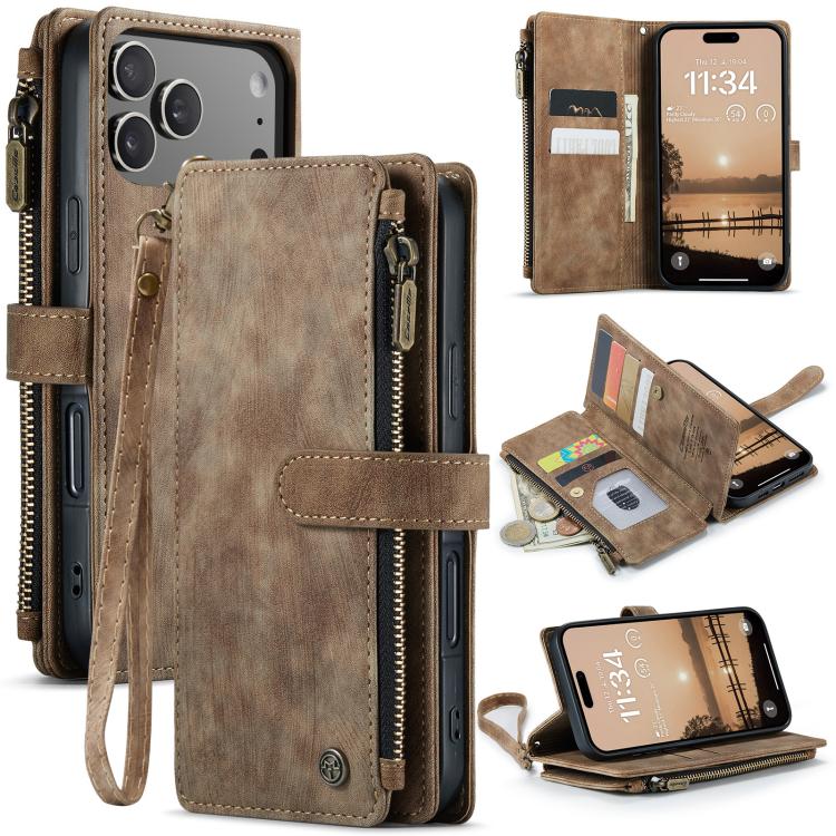 CaseMe C30 Card Slots Zipper Wallet Leather Phone Case, For iPhone 18 Pro / 17 Pro, For iPhone 18 Pro Max / 17 Pro Max, For iPhone 17e / 16e, For iPhone 17, For iPhone Air, For iPhone 16 Pro Max, For iPhone 16 Pro, For iPhone 16 Plus, For iPhone 16