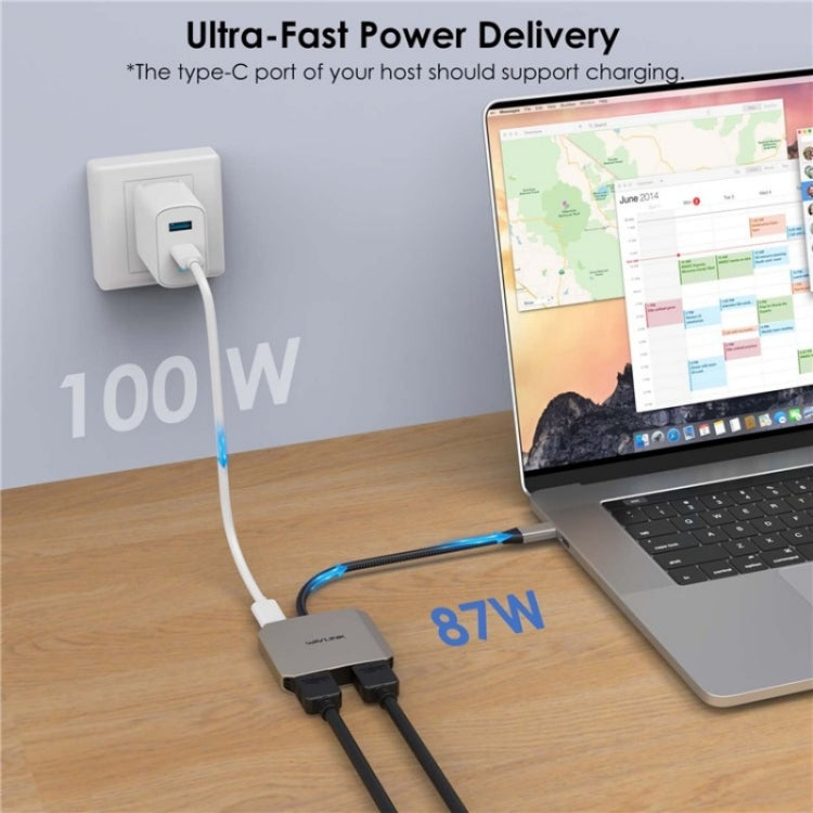 WAVLINK UHP510 Pro 87W PD 充電 USB C 至雙 HD 轉換器 4K 60Hz 螢幕轉接器