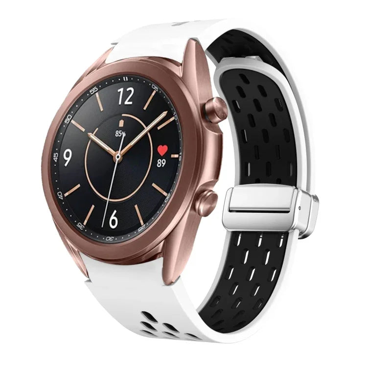 双色磁性折叠银扣硅胶錶帶，適用於 Samsung Galaxy Watch 3 41mm，Samsung Galaxy Watch Active，Samsung Galaxy Watch 42mm，Samsung Gear S2 Classic