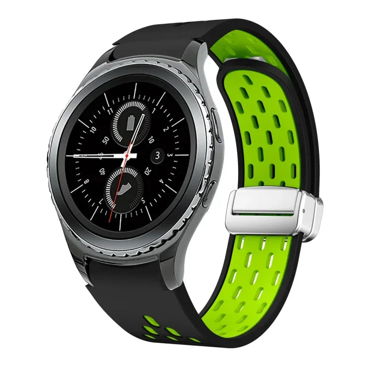 Two Color Magnetic Folding Silver Buckle Silicone Watch Band, For Samsung Galaxy Watch 3 41mm, For Samsung Galaxy Watch Active, For Samsung Galaxy Watch 42mm, For Samsung Gear S2 Classic