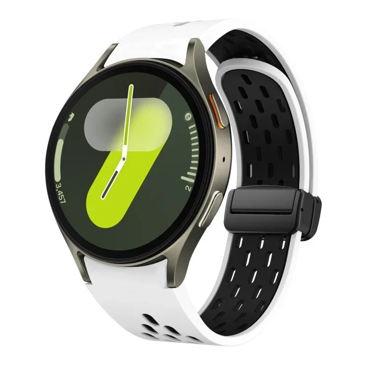 雙色磁吸摺疊黑色扣矽膠錶帶，適用於 Samsung Galaxy Watch 7 40 / 44mm，Samsung Galaxy Watch 5 40 / 44mm，Samsung Galaxy Watch 4 40 / 44mm，Samsung Galaxy Watch 4 Classic 42 / 46mm