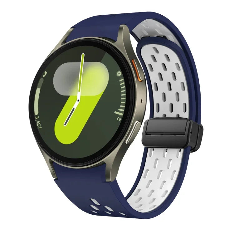 Two Color Magnetic Folding Black Buckle Silicone Watch Band, For Samsung Galaxy Watch 7 40 / 44mm, For Samsung Galaxy Watch 5 40 / 44mm, For Samsung Galaxy Watch 4 40 / 44mm, For Samsung Galaxy Watch 4 Classic 42 / 46mm