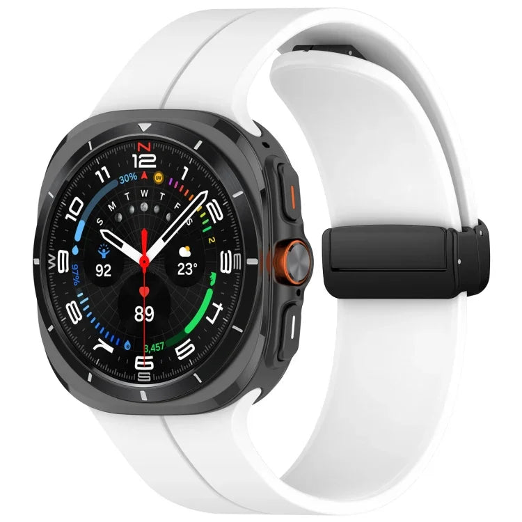 適用於 Samsung Galaxy Watch Ultra 47mm 槽紋風格摺疊磁吸扣矽膠錶帶