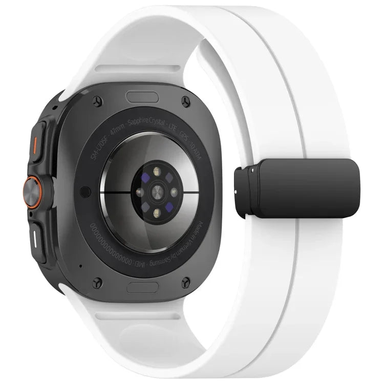 適用於 Samsung Galaxy Watch Ultra 47mm 槽紋風格摺疊磁吸扣矽膠錶帶