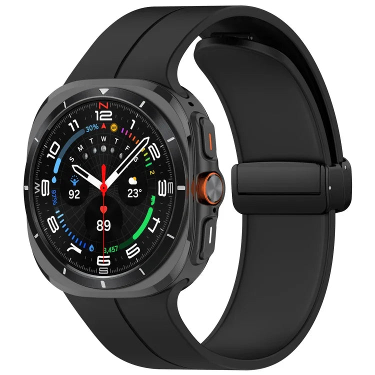 適用於 Samsung Galaxy Watch Ultra 47mm 槽紋風格摺疊磁吸扣矽膠錶帶