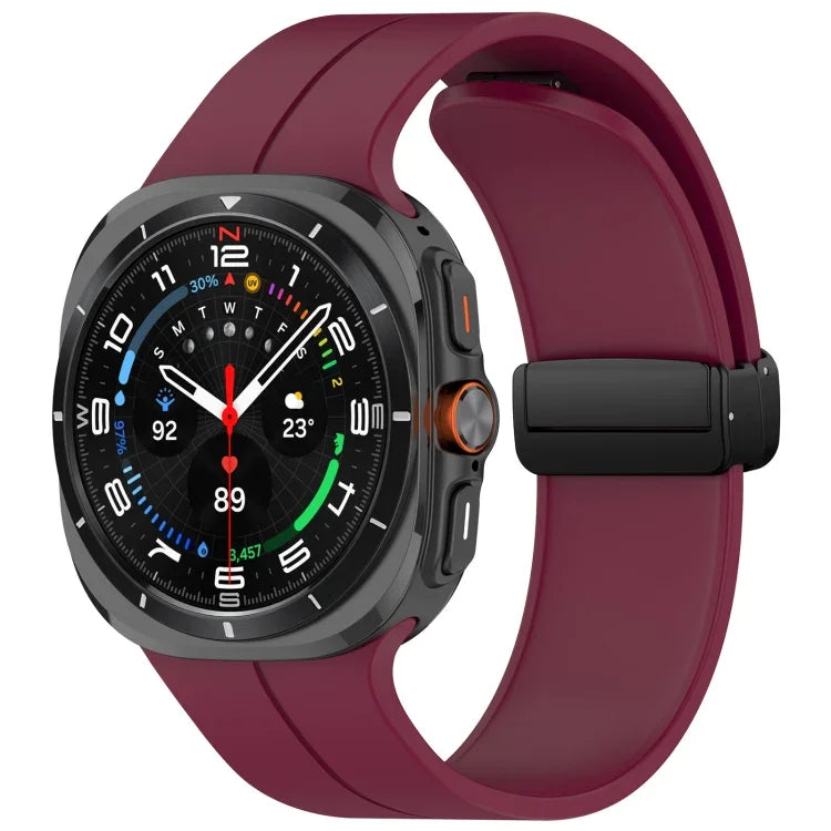 適用於 Samsung Galaxy Watch Ultra 47mm 槽紋風格摺疊磁吸扣矽膠錶帶