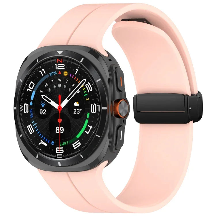 適用於 Samsung Galaxy Watch Ultra 47mm 槽紋風格摺疊磁吸扣矽膠錶帶