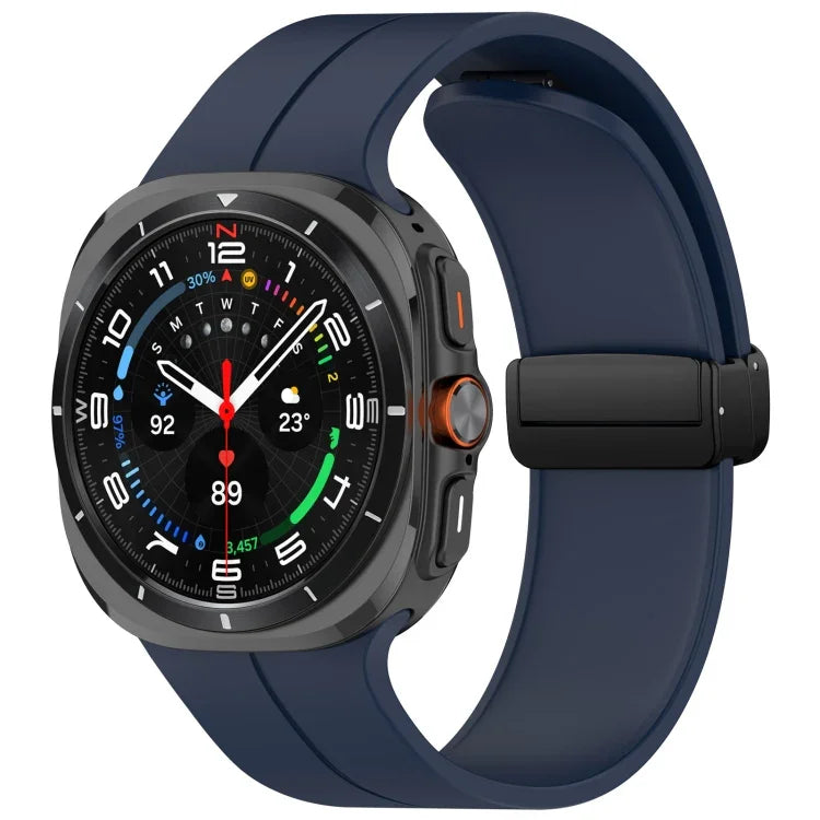 適用於 Samsung Galaxy Watch Ultra 47mm 槽紋風格摺疊磁吸扣矽膠錶帶