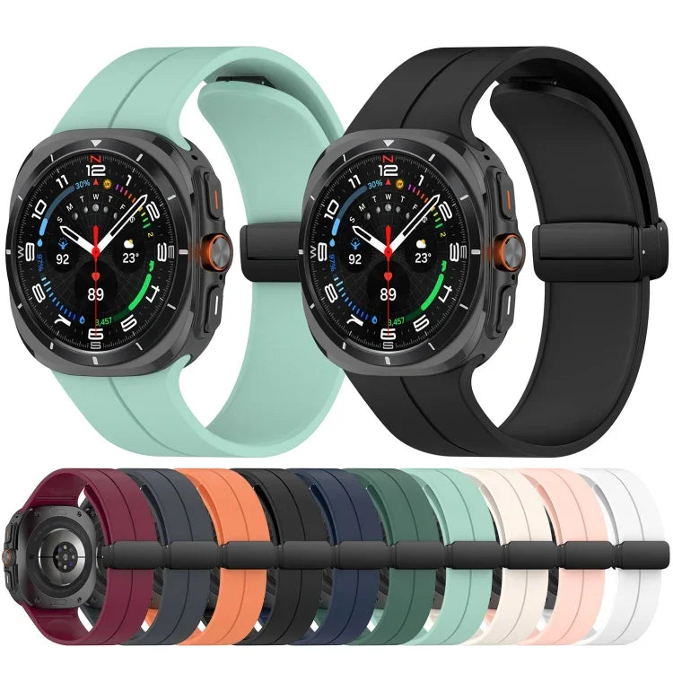 適用於 Samsung Galaxy Watch Ultra 47mm 槽紋風格摺疊磁吸扣矽膠錶帶