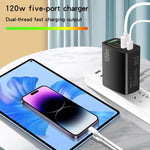120W 3 PD Type-C 雙 USB 多埠手機充電器，歐規插頭，歐規插頭