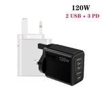 120W 3 PD Type-C 雙 USB 多埠手機充電器，英規插頭，英規插頭