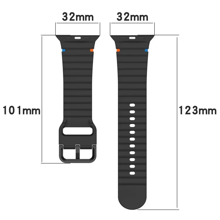 波浪紋縫線矽膠錶帶，適用於 Apple Watch SE 2022 40mm，適用於 Apple Watch SE 2022 44mm，適用於 Apple Watch Series 7 41mm，適用於 Apple Watch Series 7 45mm
