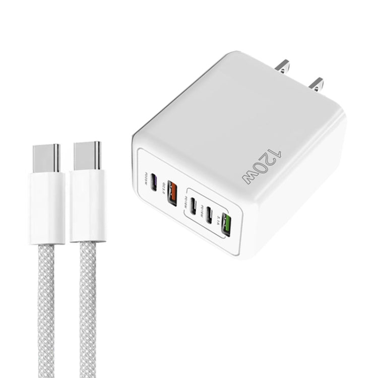 120W PD3.0 三 Type-C 兩 USB 多埠快速充電器，附 Type-C to Type-C 線，US 插頭，US 插頭 + C to C 線
