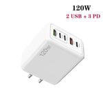 120W PD3.0 三 Type-C 兩 USB 多埠快速充電器，附 Type-C to Type-C 線，US 插頭，US 插頭 + C to C 線