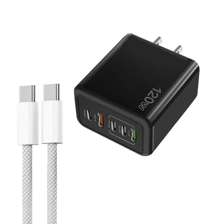 120W PD3.0 三 Type-C 兩 USB 多埠快速充電器，附 Type-C to Type-C 線，US 插頭，US 插頭 + C to C 線