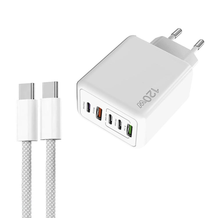 120W PD3.0 三 Type-C 兩 USB 多埠快速充電器，附 Type-C to Type-C 線，EU 插頭，EU 插頭 + C to C 線