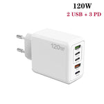 120W PD3.0 三 Type-C 兩 USB 多埠快速充電器，附 Type-C to Type-C 線，EU 插頭，EU 插頭 + C to C 線