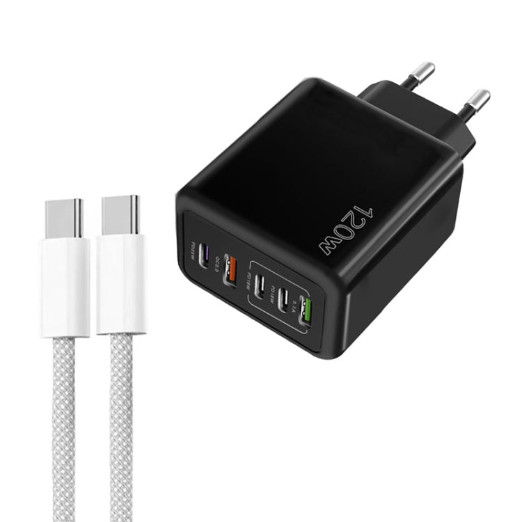 120W PD3.0 三 Type-C 兩 USB 多埠快速充電器，附 Type-C to Type-C 線，EU 插頭，EU 插頭 + C to C 線