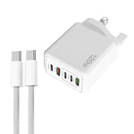 120W PD3.0 三個 Type-C 兩個 USB 多埠快速充電器，附 Type-C 對 Type-C 充電線，英規插頭，英規插頭 + C 對 C 充電線