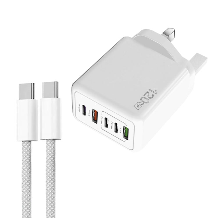 120W PD3.0 三個 Type-C 兩個 USB 多埠快速充電器，附 Type-C 對 Type-C 充電線，英規插頭，英規插頭 + C 對 C 充電線