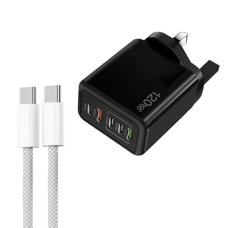120W PD3.0 三個 Type-C 兩個 USB 多埠快速充電器，附 Type-C 對 Type-C 充電線，英規插頭，英規插頭 + C 對 C 充電線