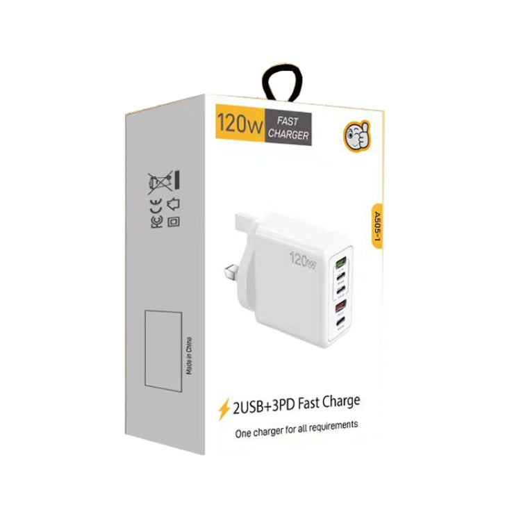 120W PD3.0 三個 Type-C 兩個 USB 多埠快速充電器，附 Type-C 對 Type-C 充電線，英規插頭，英規插頭 + C 對 C 充電線