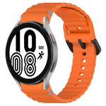 Wavy Grain Stitched Black Buckle Silicone Watch Band, For Samsung Galaxy Watch 5 40 / 44mm, For Samsung Galaxy Watch 5 Pro, For Samsung Galaxy Watch 4 40 / 44mm, For Samsung Galaxy Watch 4 Classic 42 / 46mm